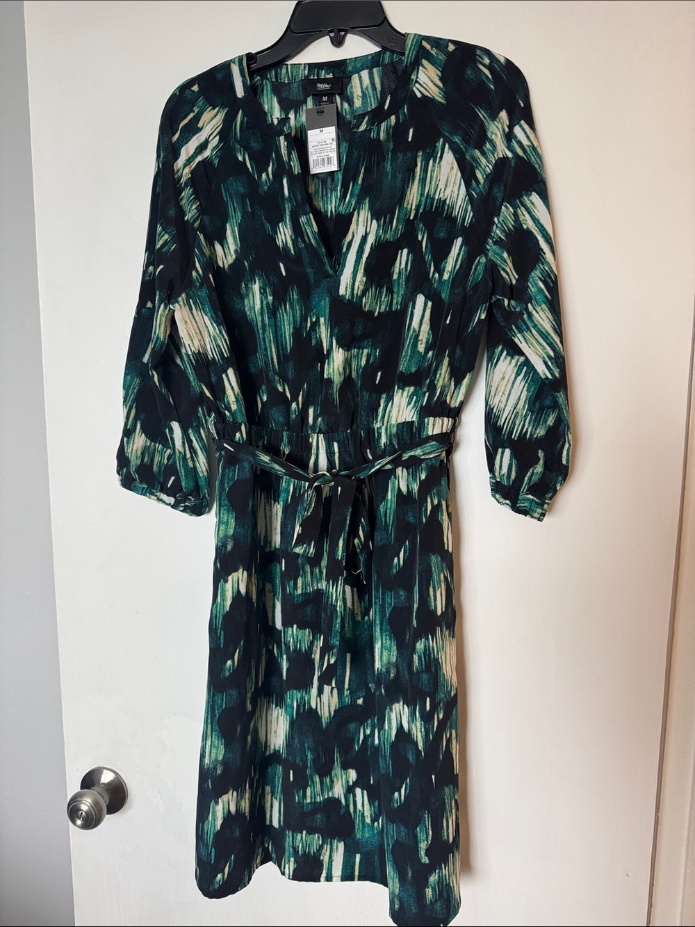 NWT Mossimo Teal, Cream & Black Knee-Length Dress w/Tie Waist Medium